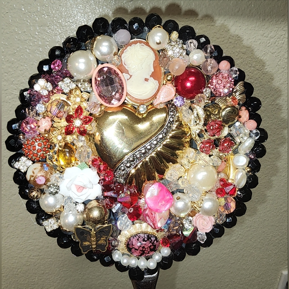 Hand Crafted Vintage Style Decorative Hand Mirror with Jewel Accents - Picture 7 of 8